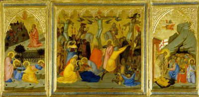 Ein Triptychon: Agonie im Garten, Die Kreuzigung und die Auferweckung der Patriarchen und Propheten von den Toten von Andrea Vanni